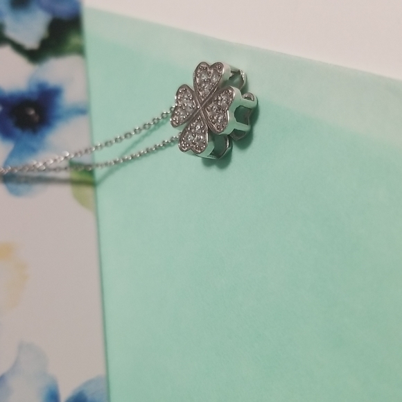 925 Sterling Silver Clover Pendant Necklace With CZ - Picture 2 of 8